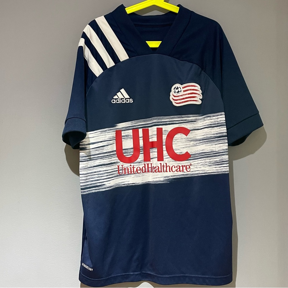 Adidas New England Revaluation- Kids Dark Blue Soccer Jersey with White Stripes